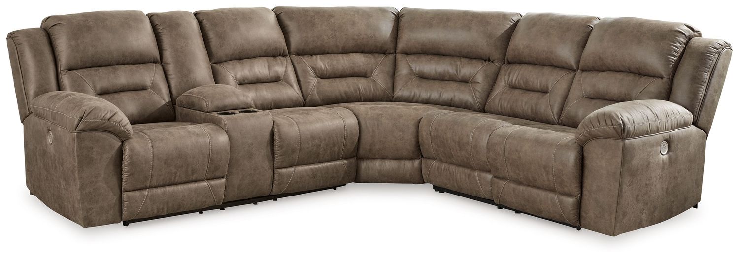 Ravenel - Fossil - 3-Piece Power Reclining Sectional With Laf Power Reclining Loveseat With Console