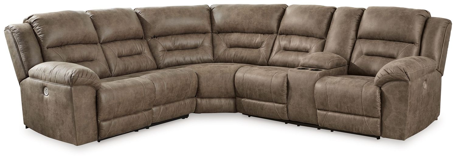 Ravenel - Fossil - 3-Piece Power Reclining Sectional With Raf Power Reclining Loveseat With Console