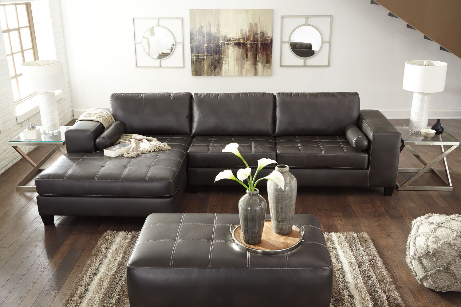 Nokomis - Charcoal - 3 Pc. - Left Arm Facing Corner Chaise 2 Pc Sectional, Ottoman