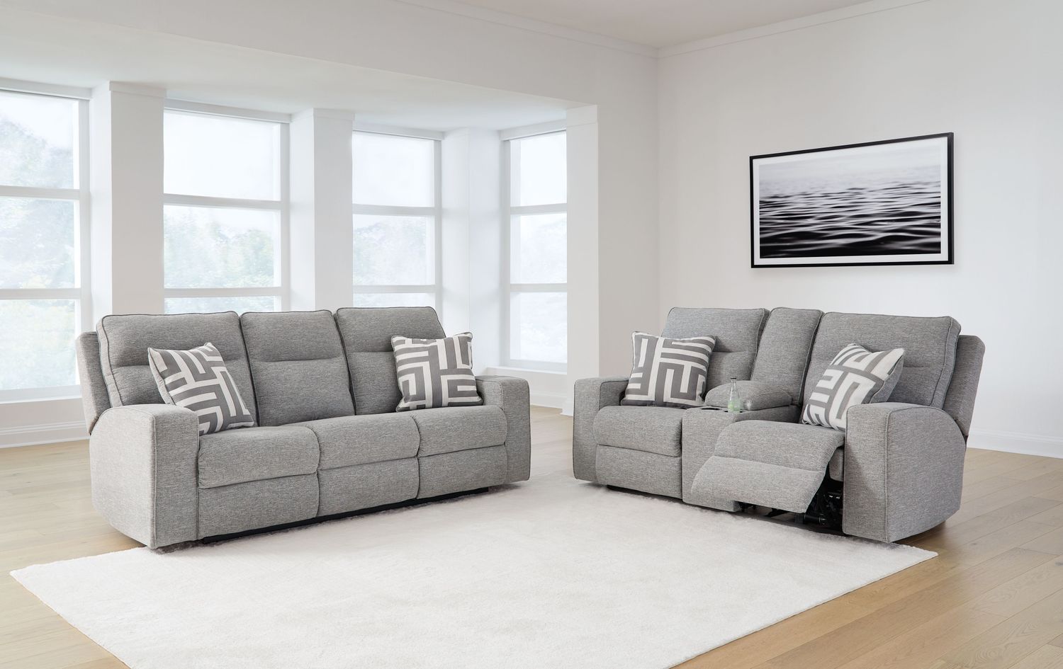 Biscoe - Pewter - 2 Pc. - Power Reclining Sofa, Power Reclining Loveseat