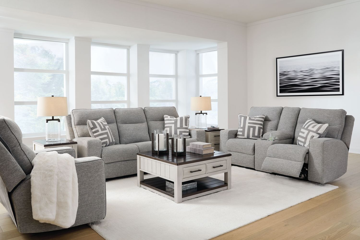 Biscoe - Pewter - 3 Pc. - Power Reclining Sofa, Power Reclining Loveseat, Power Recliner