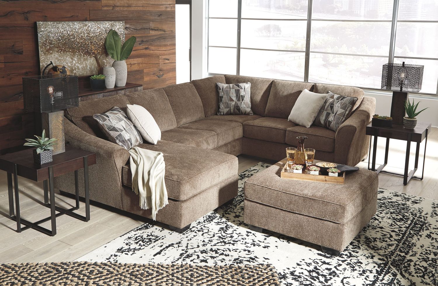 Graftin - Teak - 4 Pc. - Left Arm Facing Corner Chaise 3 Pc Sectional, Ottoman