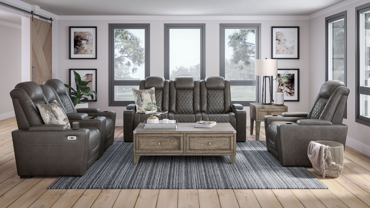 Hyllmont - Gray - 3 Pc. - Power Sofa, Loveseat, Recliner