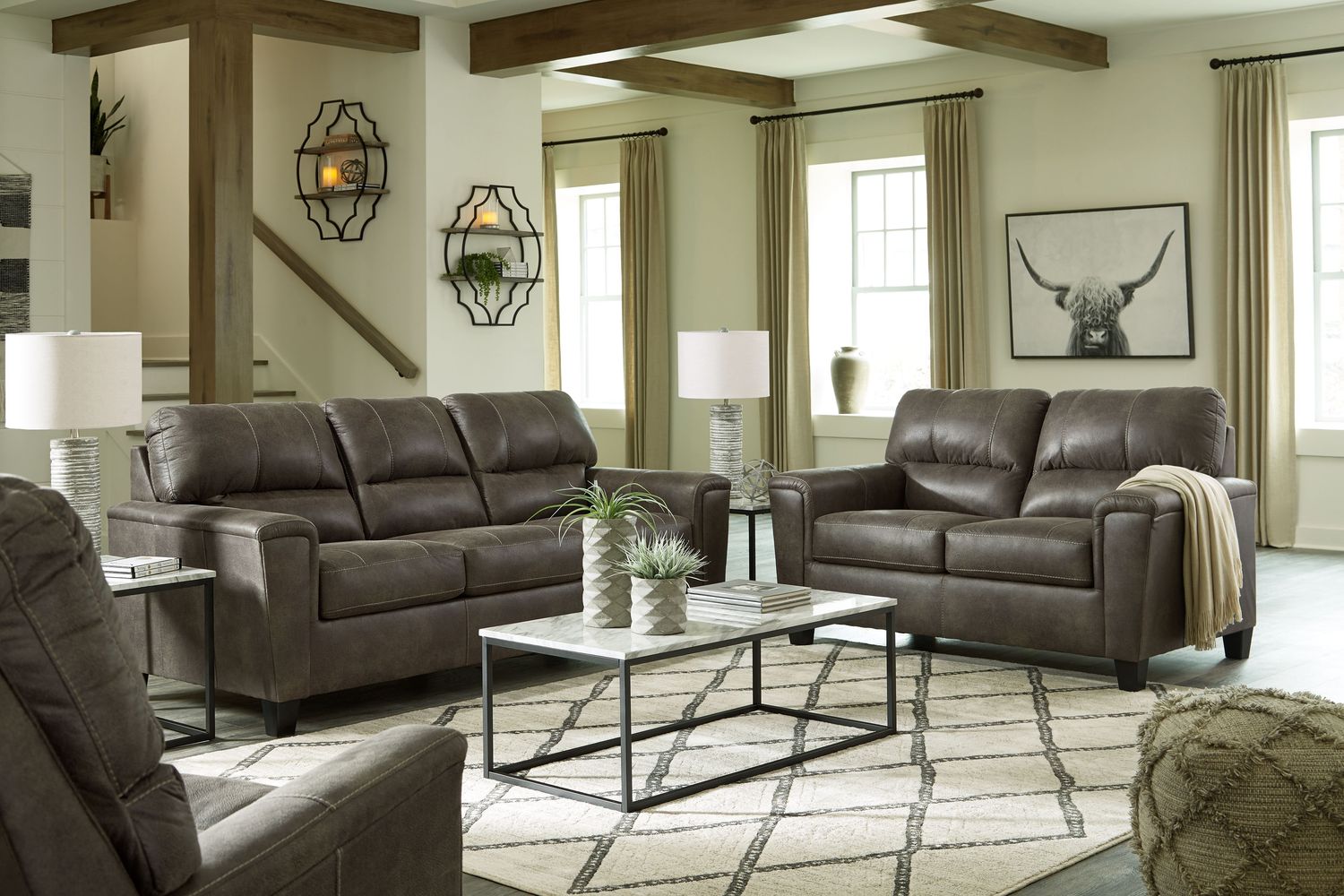 Navi - Smoke - 3 Pc. - Sofa, Loveseat, Rocker Recliner