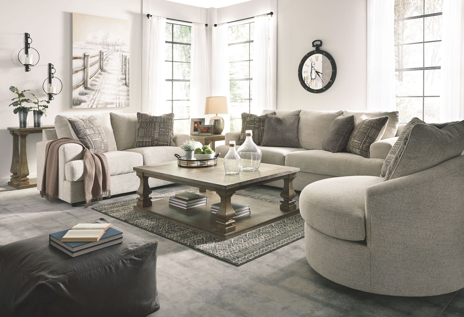 Soletren - Stone - 3 Pc. - Sofa, Loveseat, Swivel Accent Chair