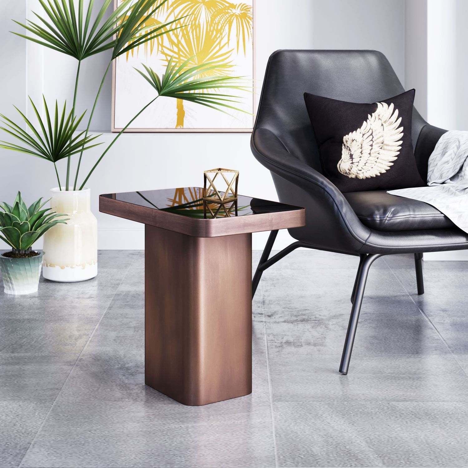 Marcos - Side Table - Black & Antique Bronze