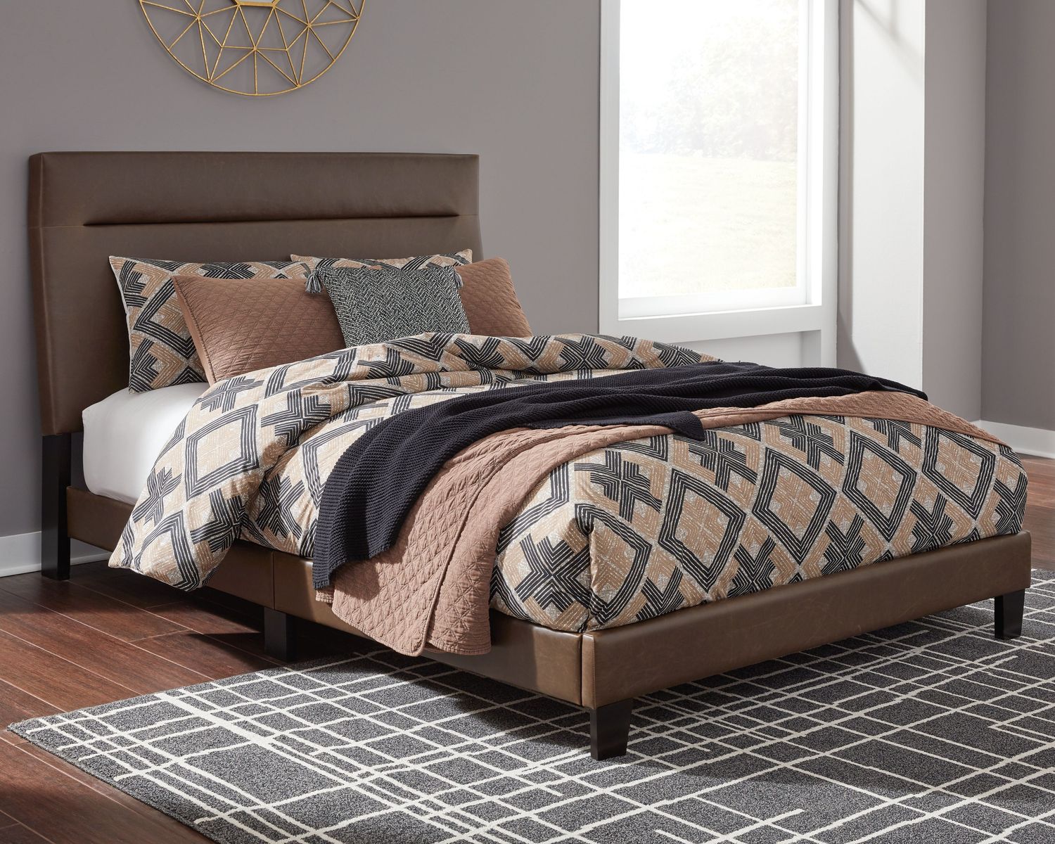 Adelloni - Brown - King Uph Hdbd/Ftbd/Roll Slats