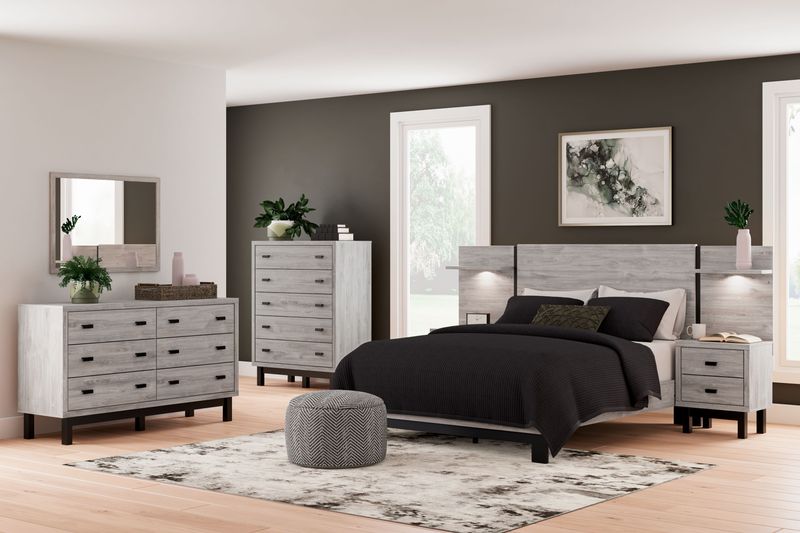 Vessalli - Gray - 9 Pc. - Dresser, Mirror, Chest, Queen Panel Bed With Extensions, 2 Nightstands