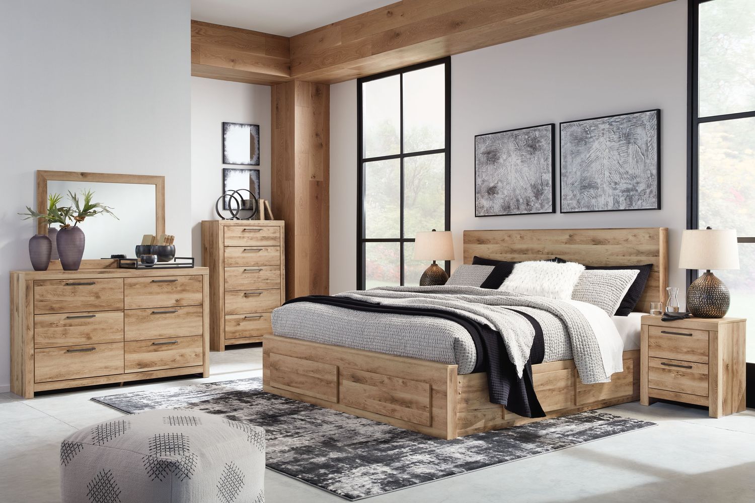 Hyanna - Tan - 10 Pc. - Dresser, Mirror, Chest, Queen Panel Bed With 6 Storage Drawers, 2 Nightstands