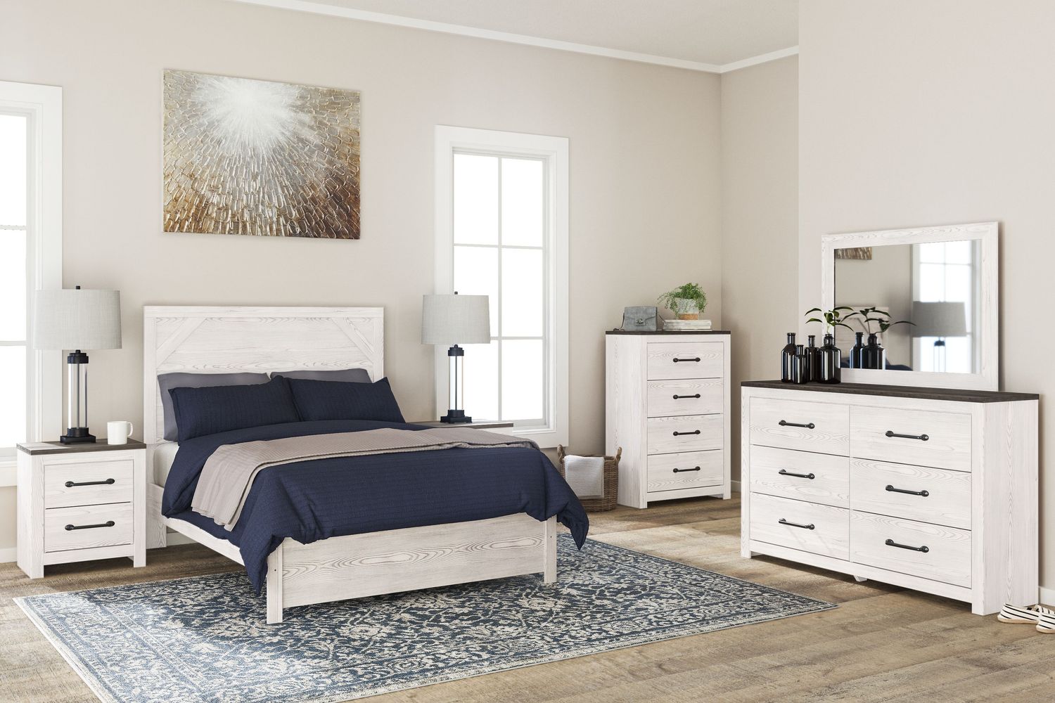 Gerridan - White / Gray - 4 Pc. - Dresser, Mirror, Full Panel Bed