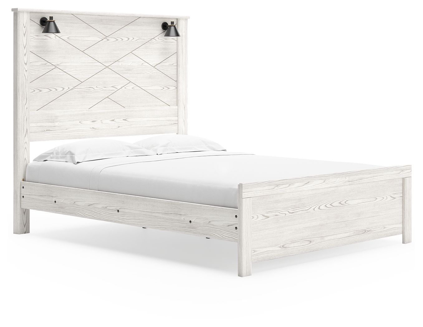 Gerridan - White - Queen Panel Bed With Sconces