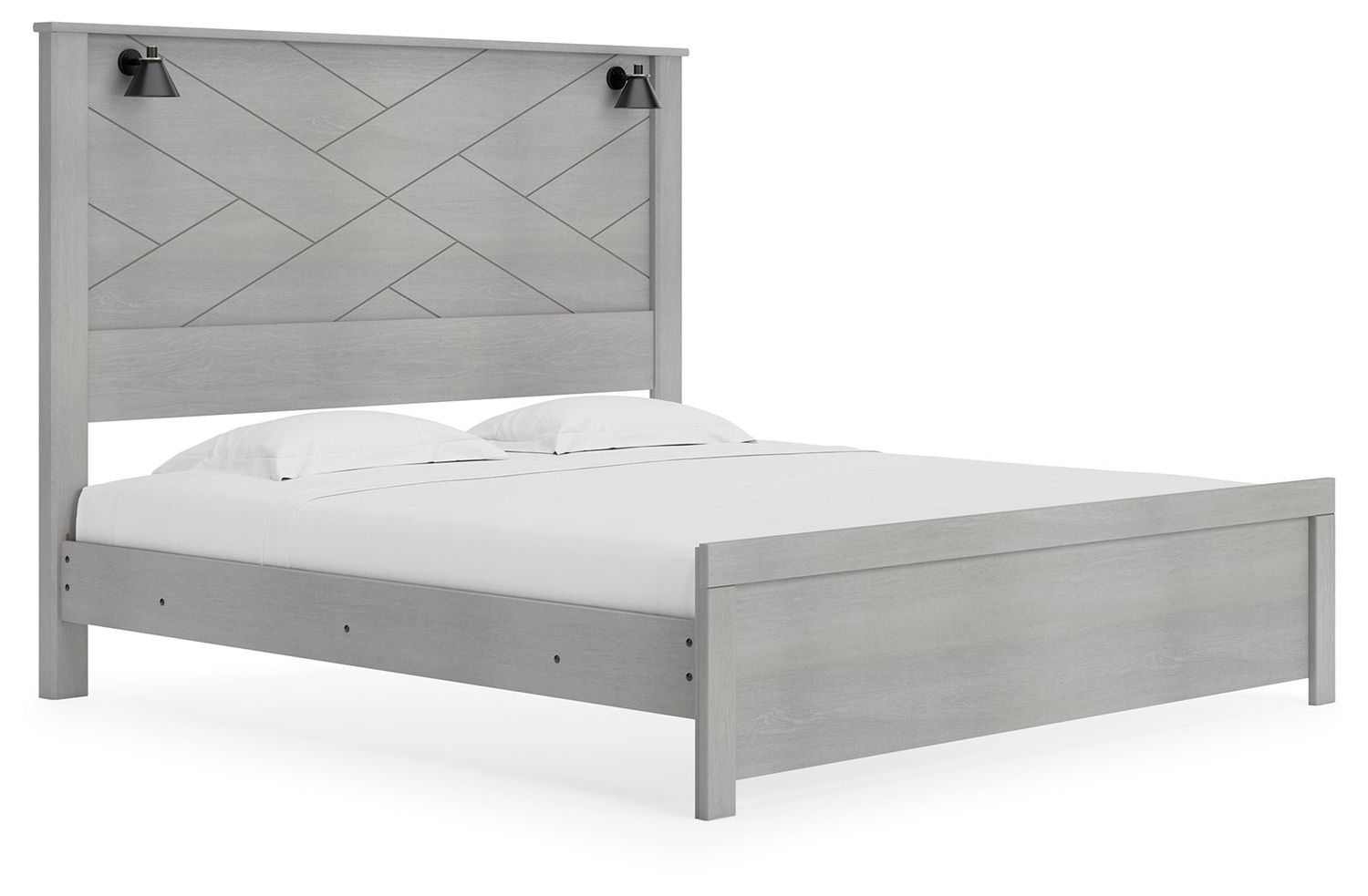 Cottonburg - Light Gray / White - King Panel Bed With Sconce Lights