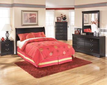 Huey - Black - Full Sleigh Headboard