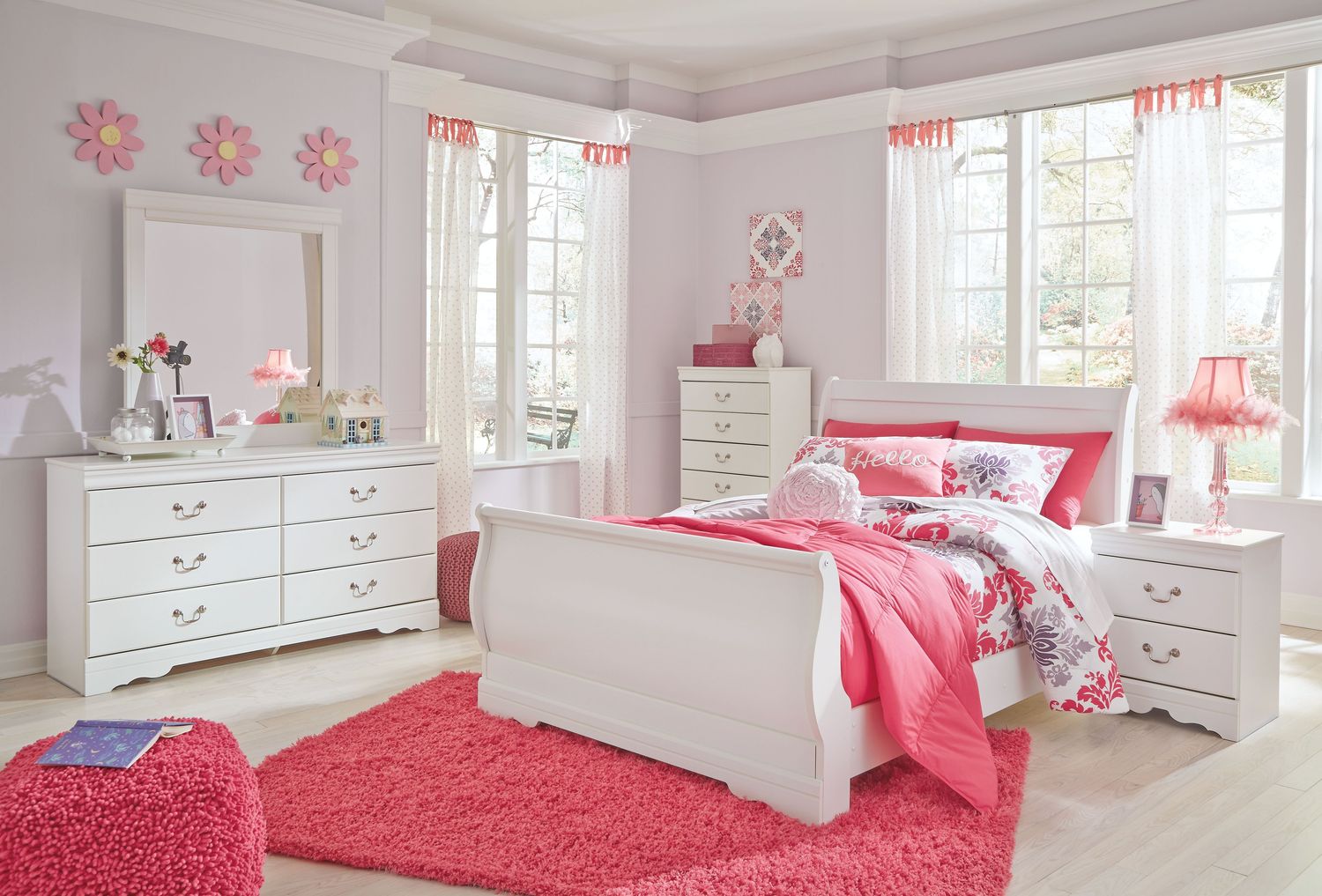 Anarasia - White - 6 Pc. - Dresser, Mirror, Chest, Full Sleigh Bed