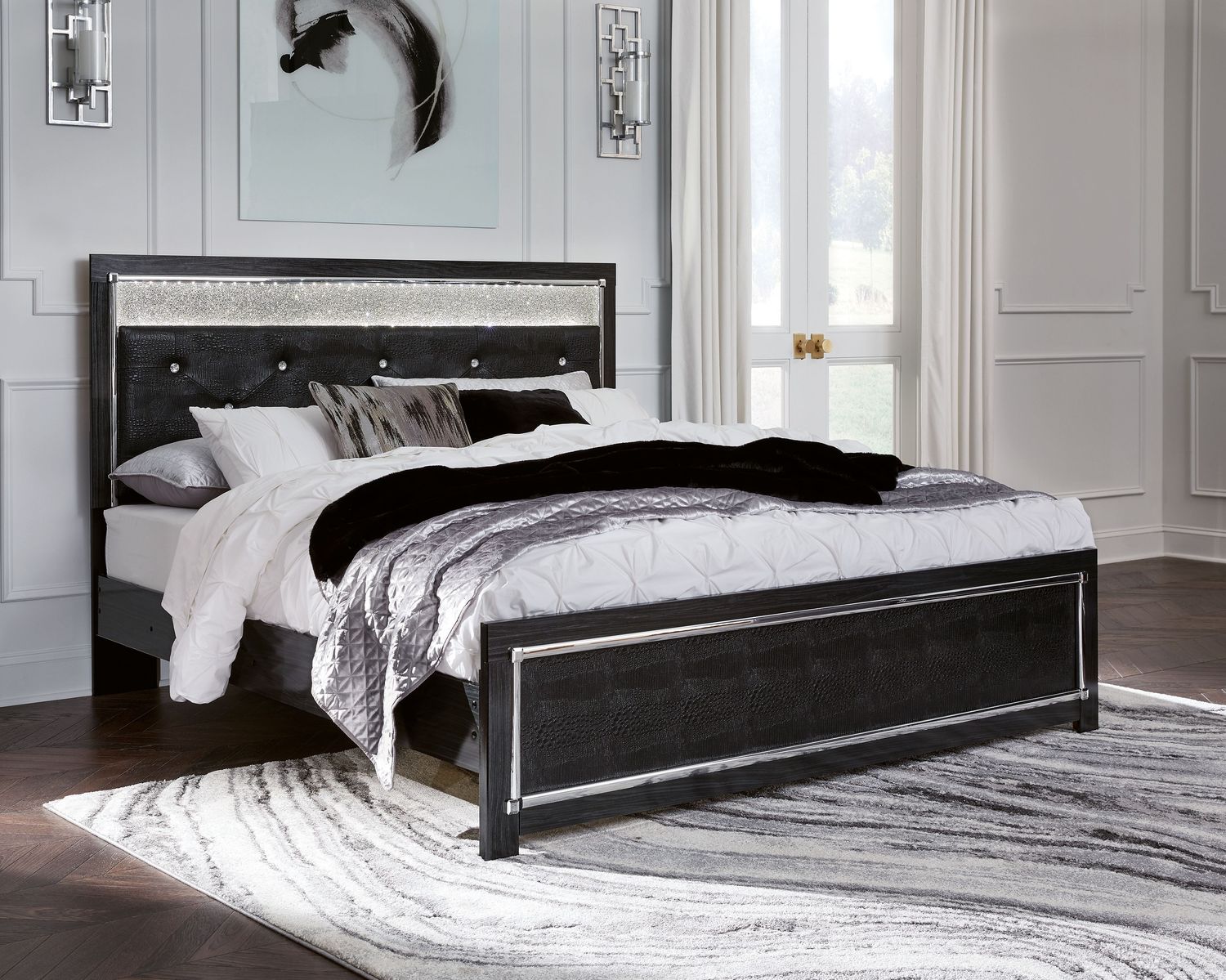 Kaydell - Black - King Upholstered Glitter Panel Bed