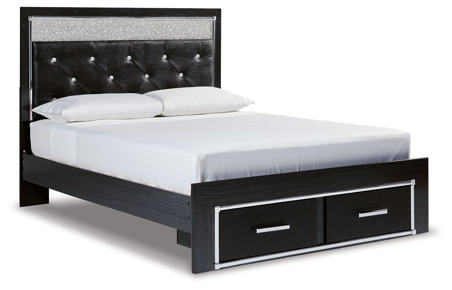 Kaydell - Black - Queen Upholstered Panel Storage Platform Bed