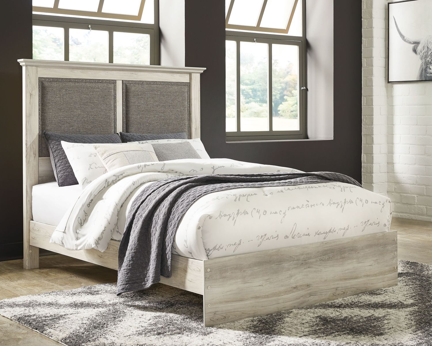 Cambeck - Whitewash - King Upholstered Panel Bed