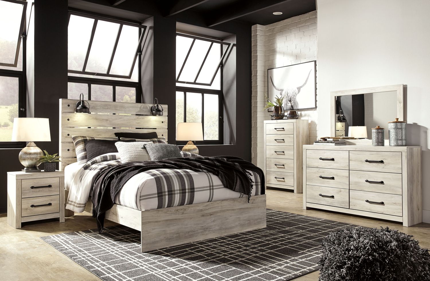 Cambeck - Whitewash - 8 Pc. - Dresser, Mirror, Chest, Queen Panel Bed, 2 Nightstands