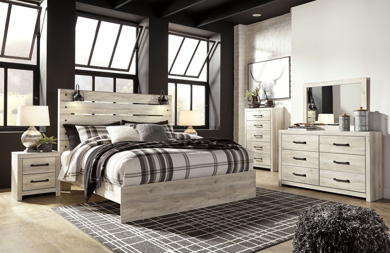 Cambeck - Whitewash - 8 Pc. - Dresser, Mirror, Chest, King Panel Bed, 2 Nightstands