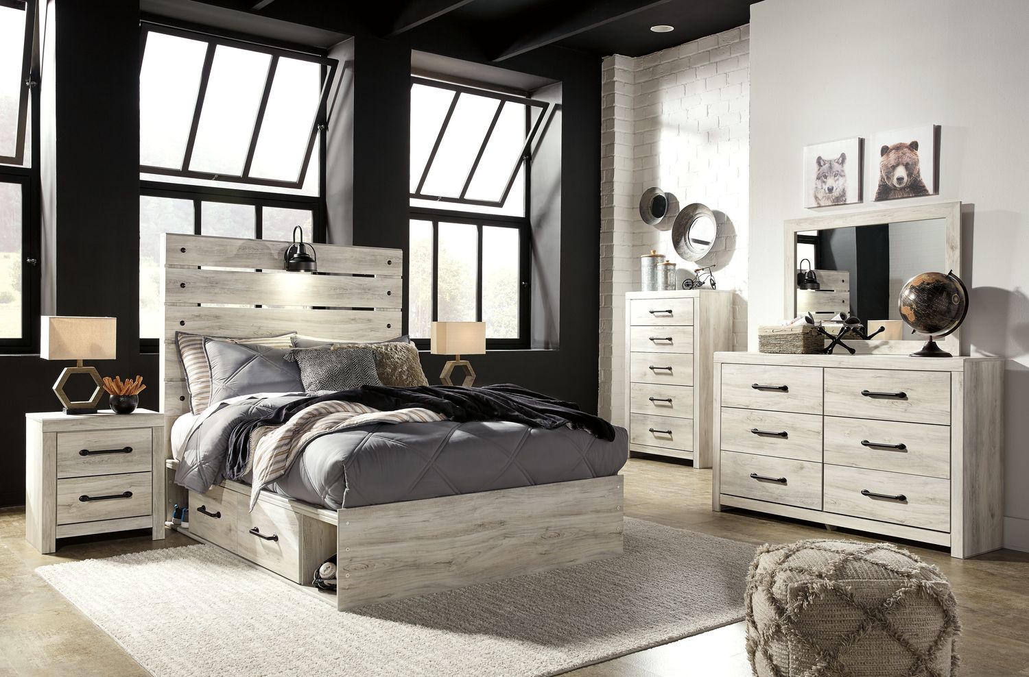 Cambeck - Whitewash - 7 Pc. - Dresser, Mirror, Chest, Full Panel Bed With Side Storage Drawers
