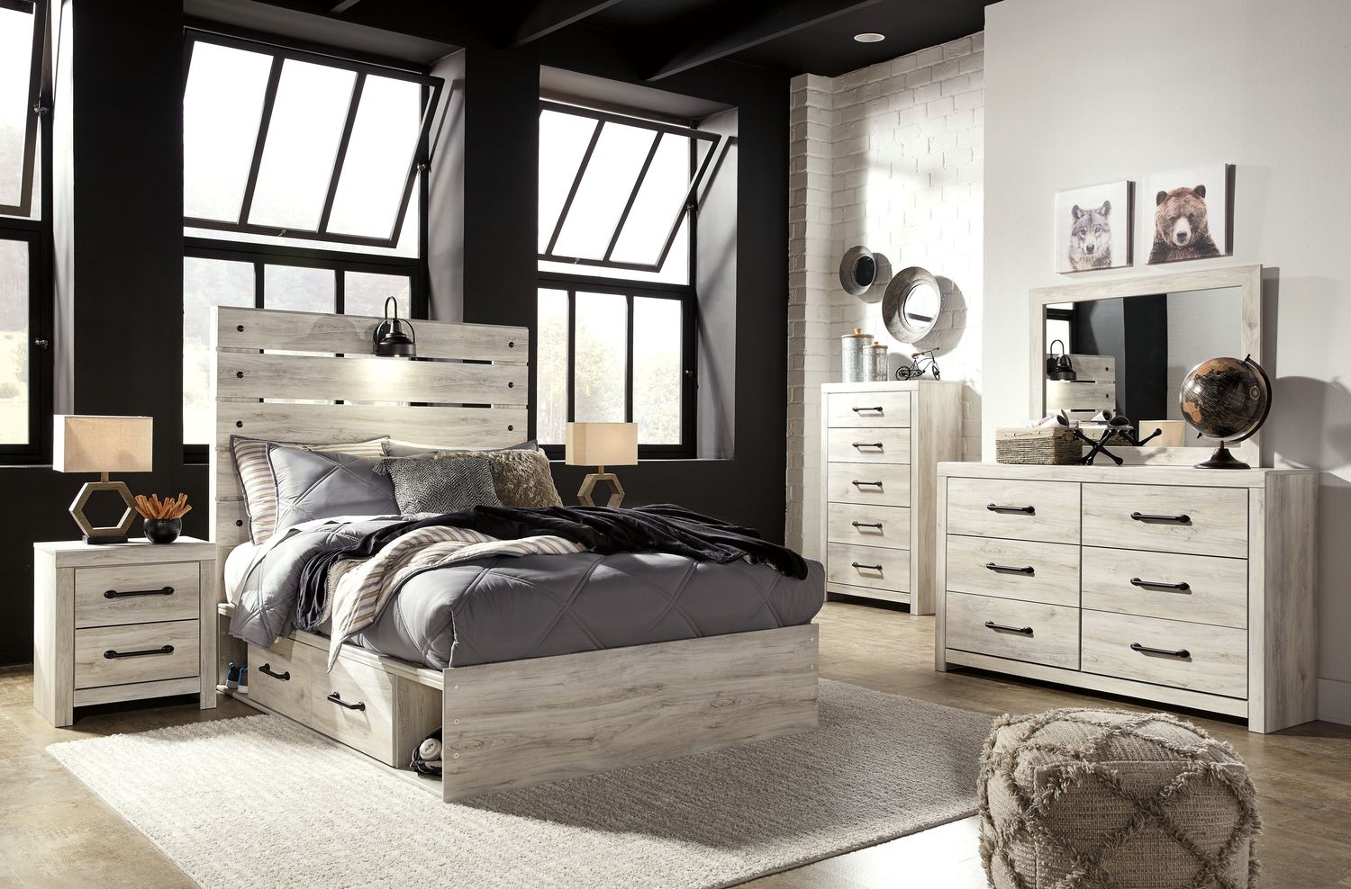 Cambeck - Whitewash - 7 Pc. - Dresser, Mirror, Full Panel Bed With 4 Storage Drawers