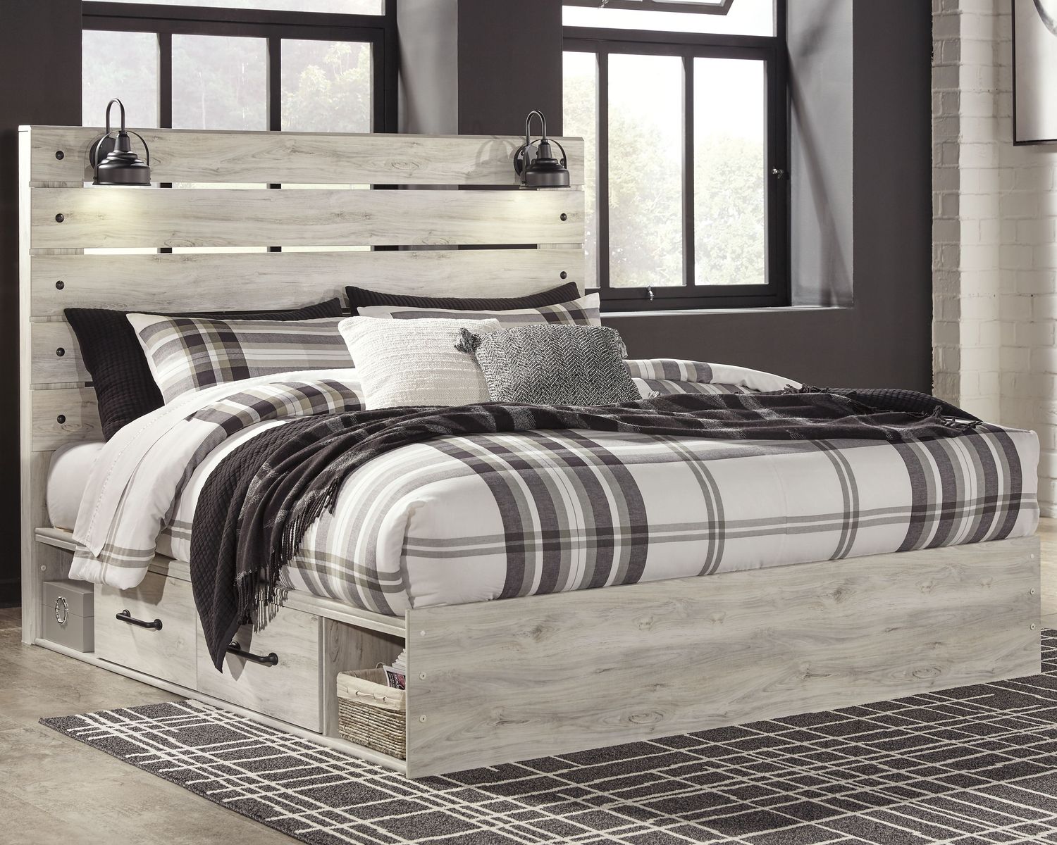 Cambeck - Whitewash - King Panel Bed With Side Storage Drawers