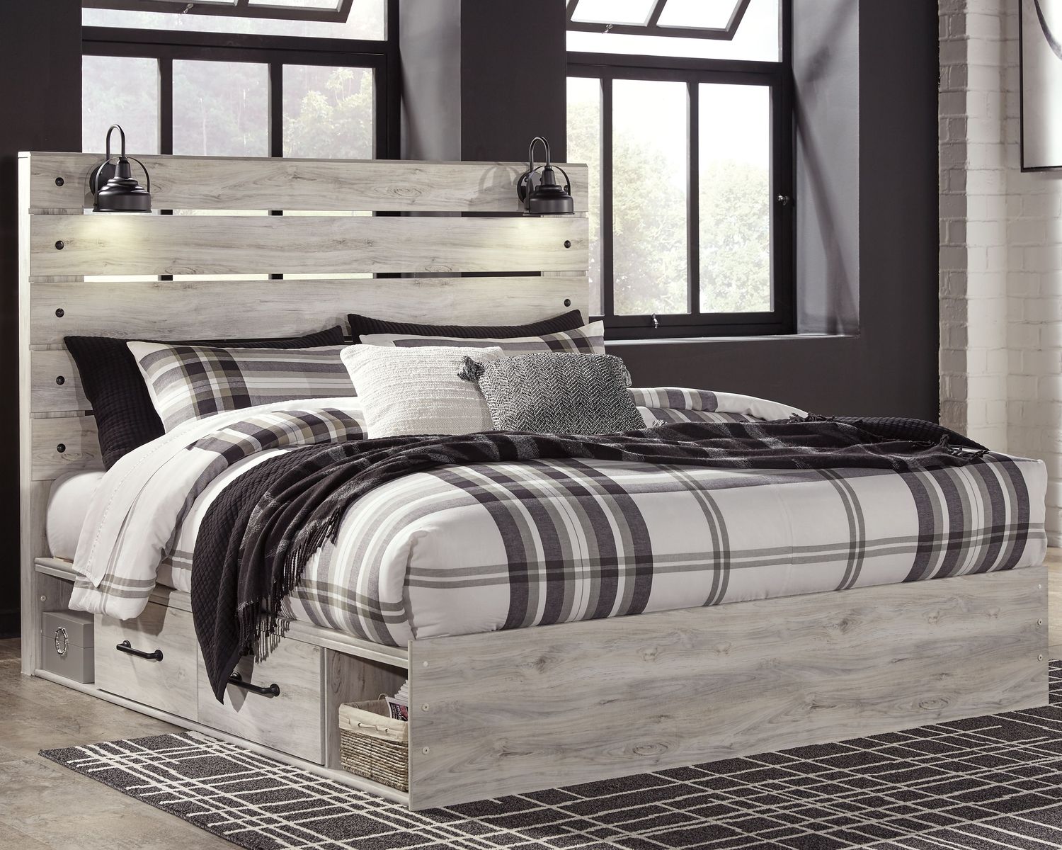 Cambeck - Whitewash - King Panel Bed With 4 Storage Drawers