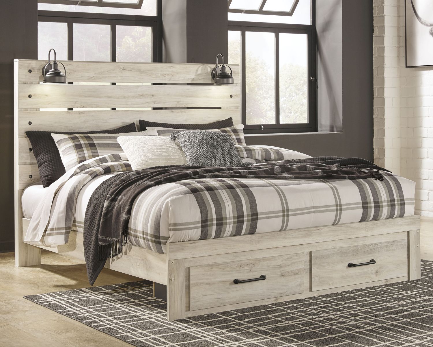 Cambeck - Whitewash - King Panel Bed With 2 Storage Drawers