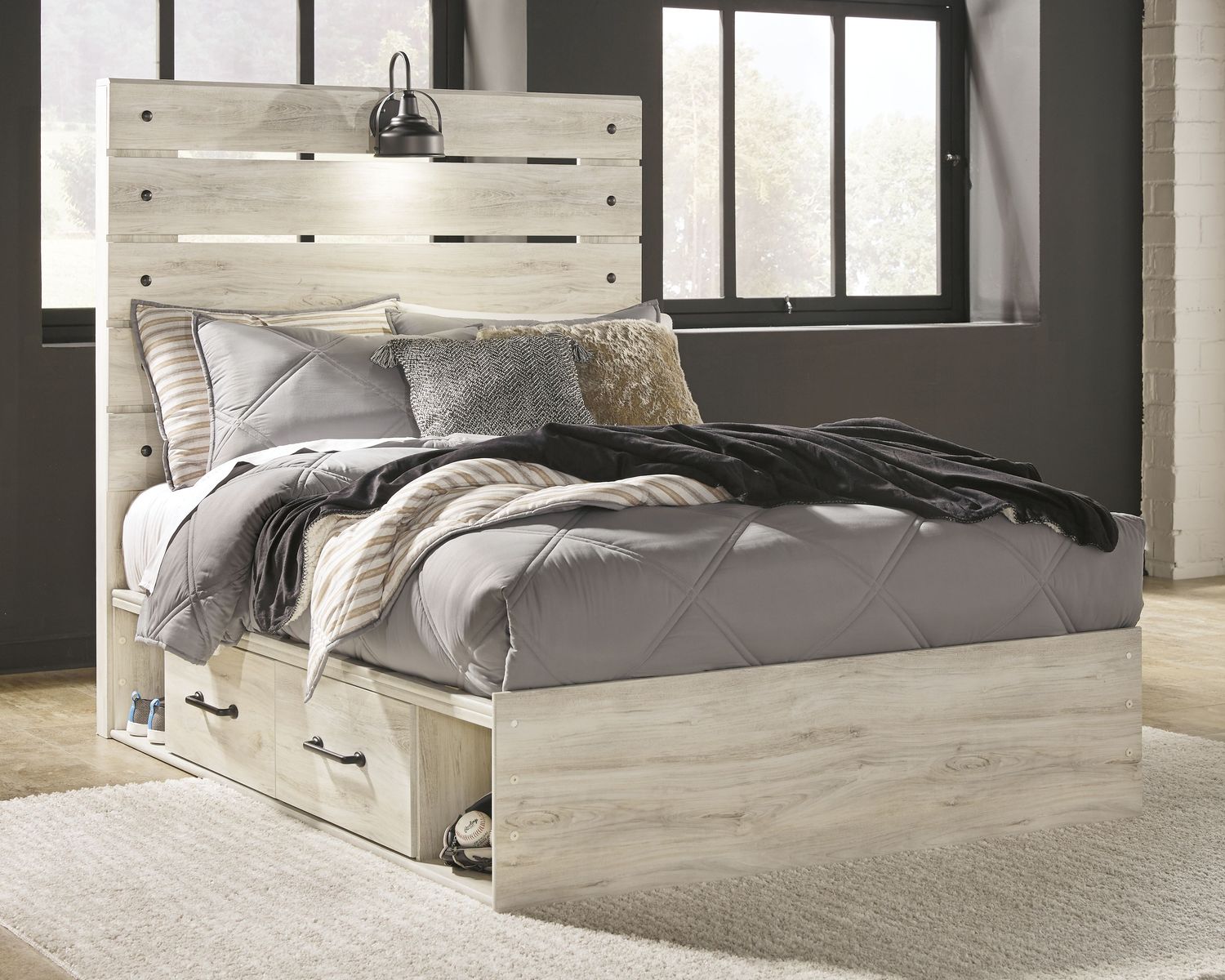 Cambeck - Whitewash - Full Panel Bed With 4 Storage Drawers