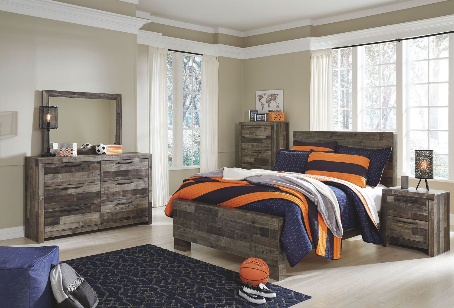 Derekson - Multi Gray - 6 Pc. - Dresser, Mirror, Chest, Full Panel Bed