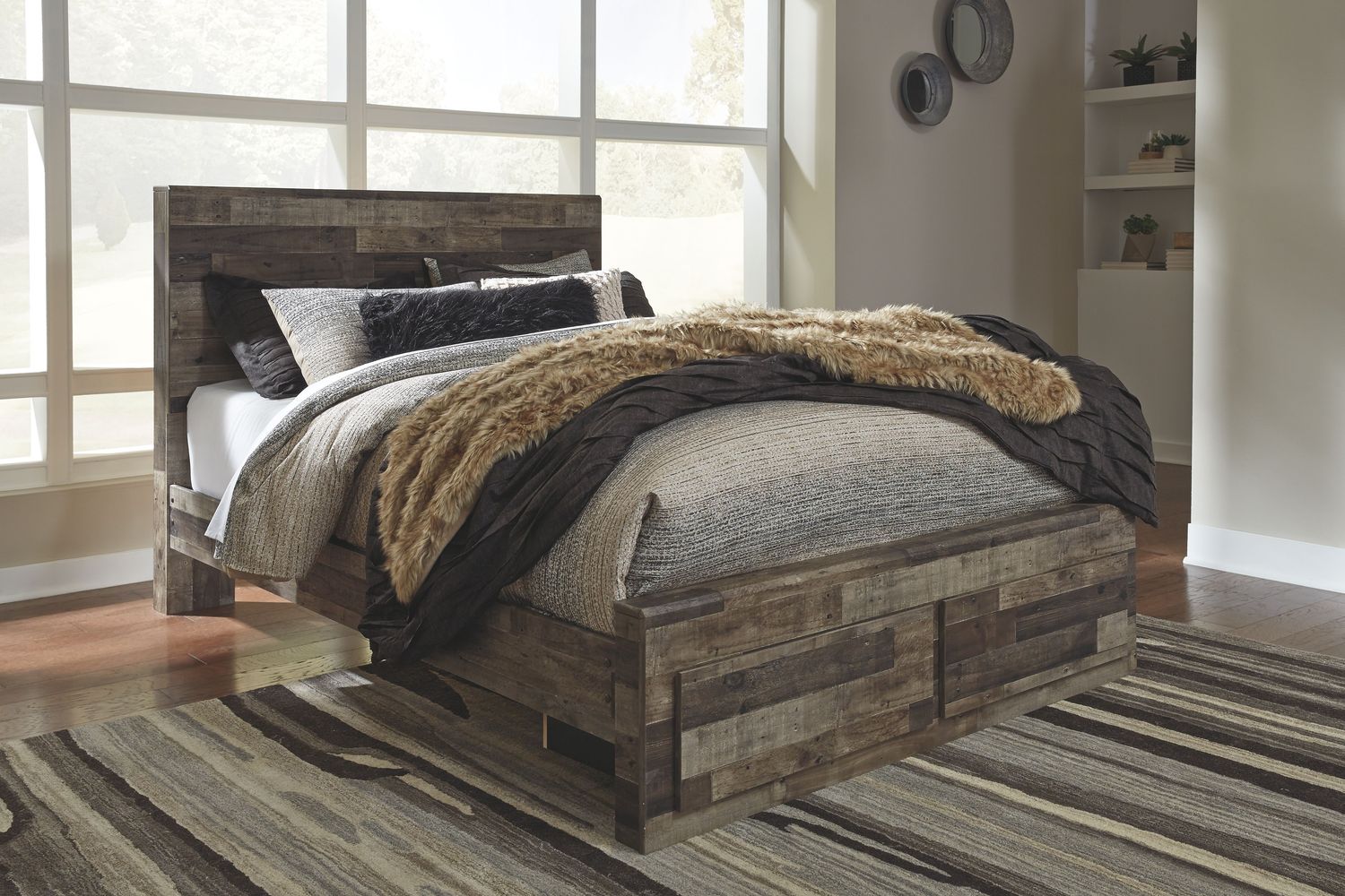 Derekson - Multi Gray - Queen Panel Bed With 2 Storage Drawers