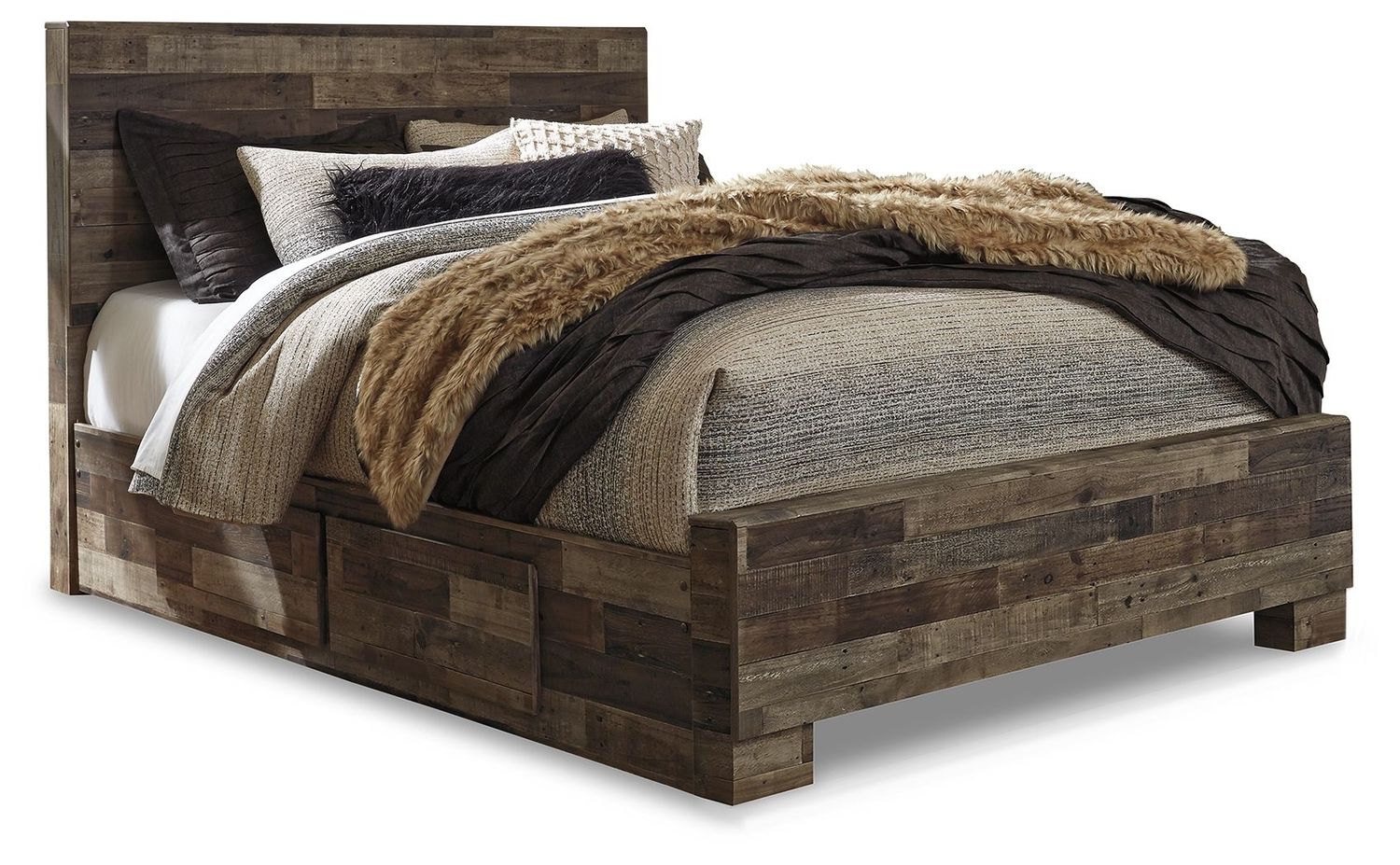 Derekson - Multi Gray - Queen Panel Bed With 2 Under Bed Storage Drawers