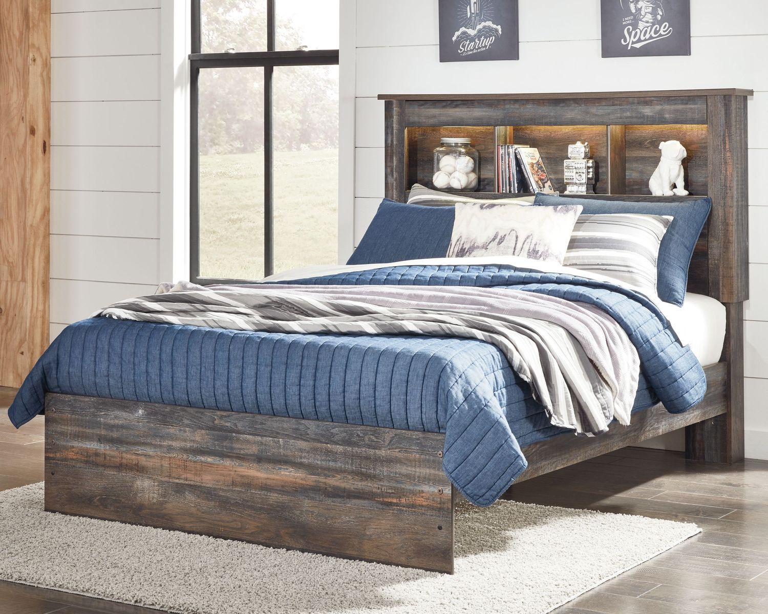 Drystan - Brown / Beige - Full Panel Bookcase Bed