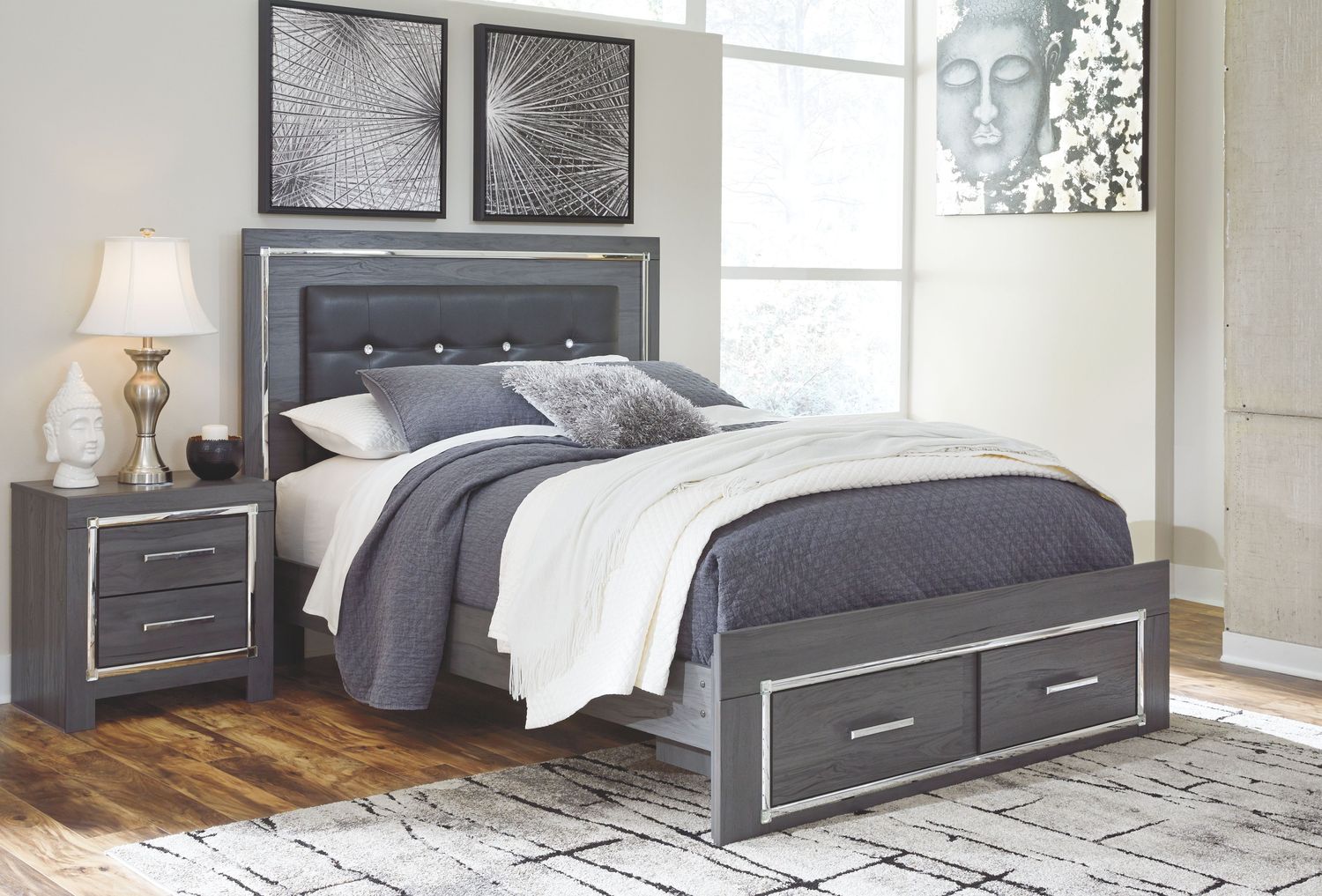 Lodanna - Gray - Queen Platform Bed With 2 Storage Drawers