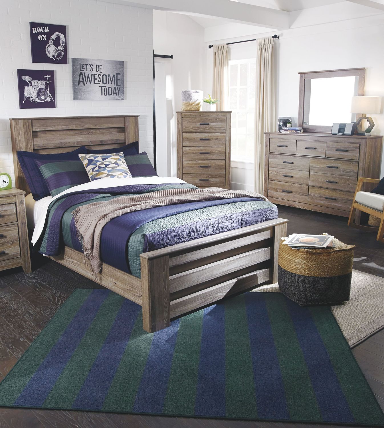 Zelen - Warm Gray - 6 Pc. - Dresser, Mirror, Chest, Full Panel Bed