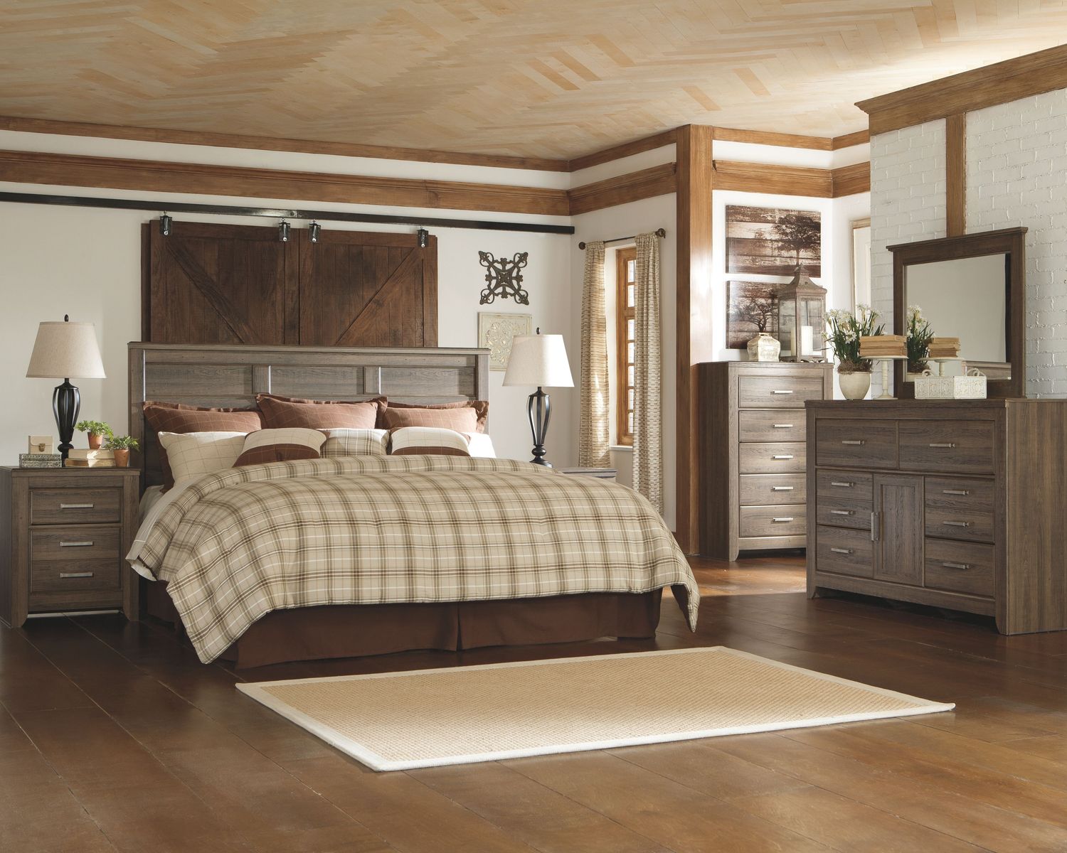 Juararo - Dark Brown - 6 Pc. - Dresser, Mirror, Chest, King Panel Headboard, 2 Nightstands