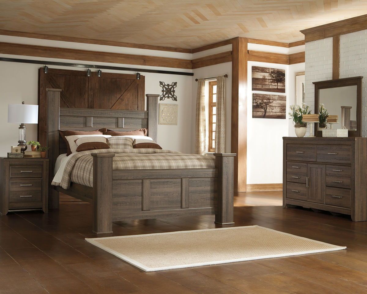 Juararo - Dark Brown - 6 Pc. - Dresser, Mirror, Queen Poster Bed, Nightstand