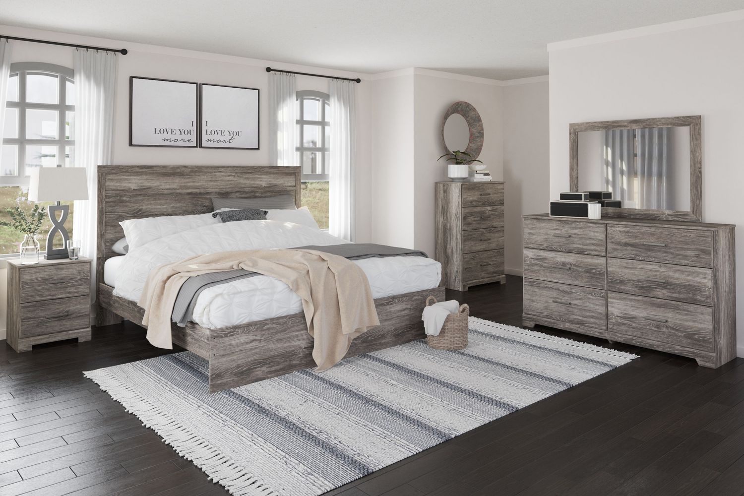 Ralinksi - Gray - 5 Pc. - Dresser, Mirror, Chest, King Panel Bed