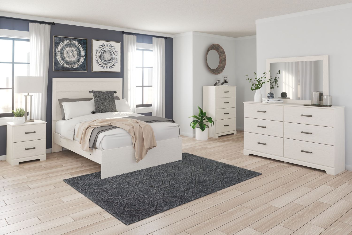 Stelsie - White - 6 Pc. - Dresser, Mirror, Full Panel Bed, 2 Nightstands