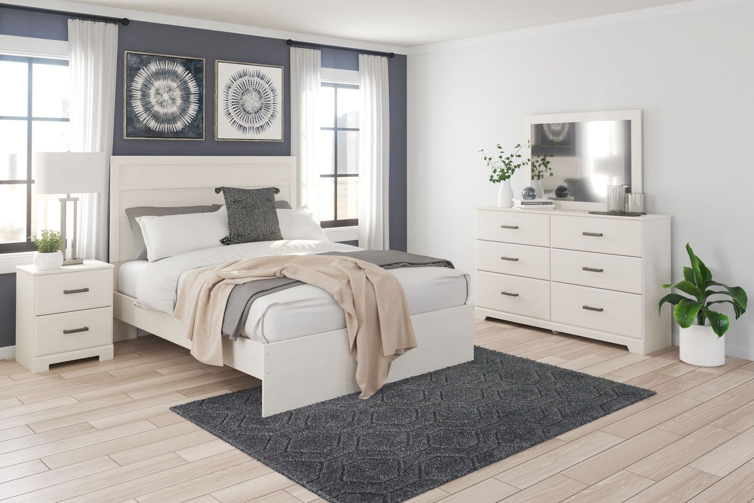 Stelsie - White - 4 Pc. - Dresser, Mirror, Queen Panel Bed