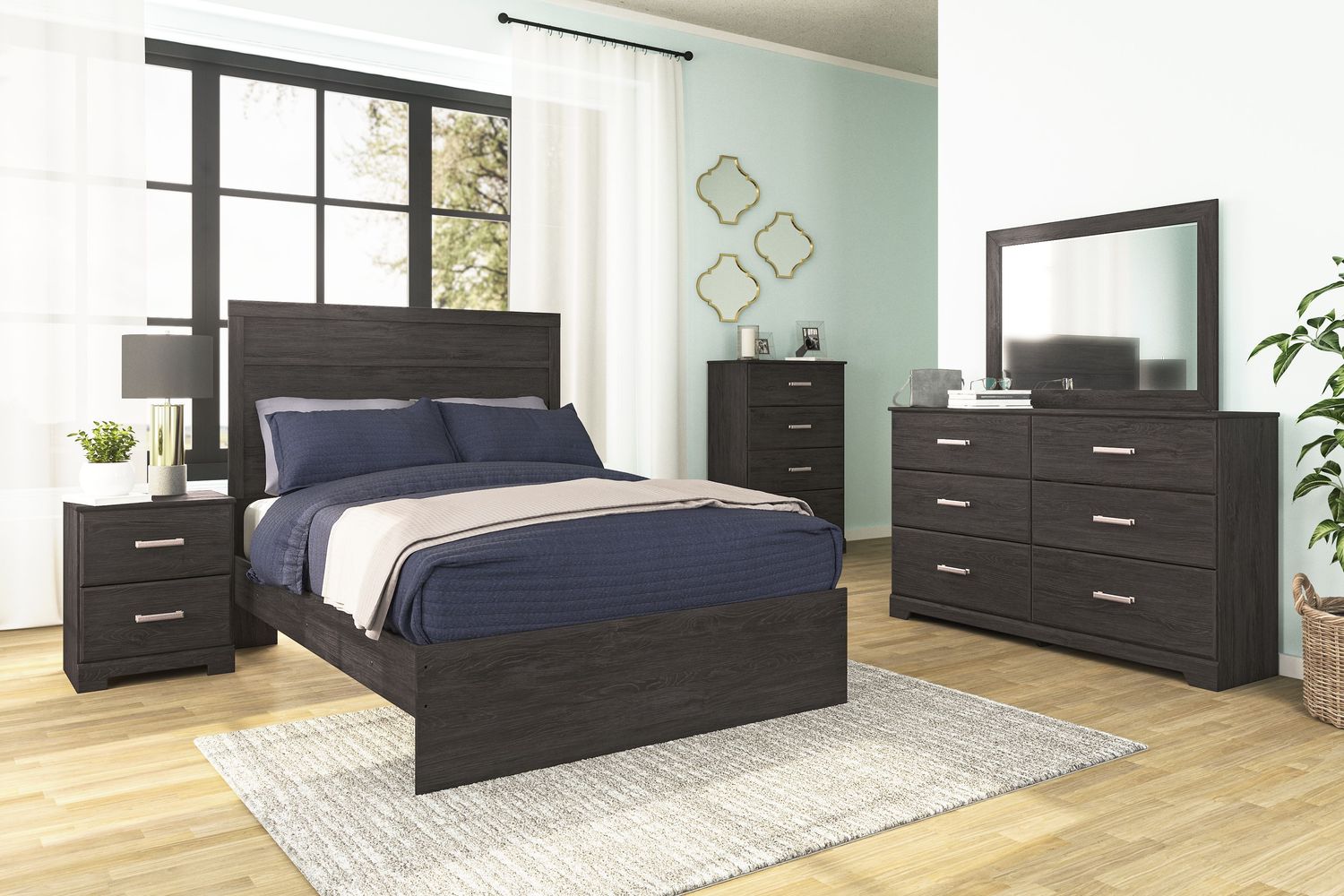 Belachime - Black - 6 Pc. - Dresser, Mirror, Full Panel Bed, 2 Nightstands