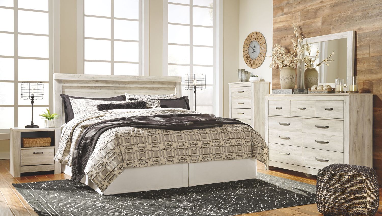 Bellaby - Whitewash - 3 Pc. - Dresser, Mirror, King Panel Headboard
