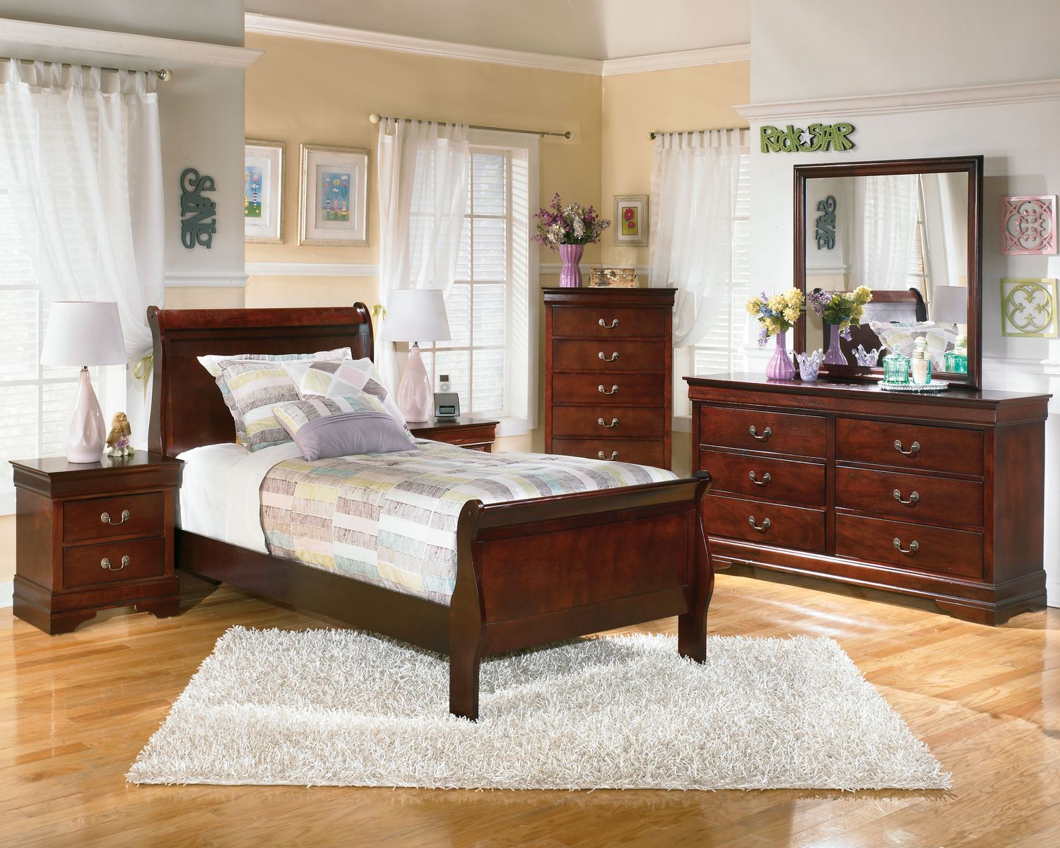 Alisdair - Dark Brown - 6 Pc. - Dresser, Mirror, Chest, Twin Sleigh Bed, Nightstand