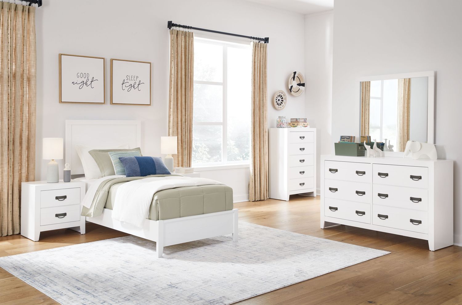 Binterglen - White - 4 Pc. - Dresser, Mirror, Twin Panel Bed