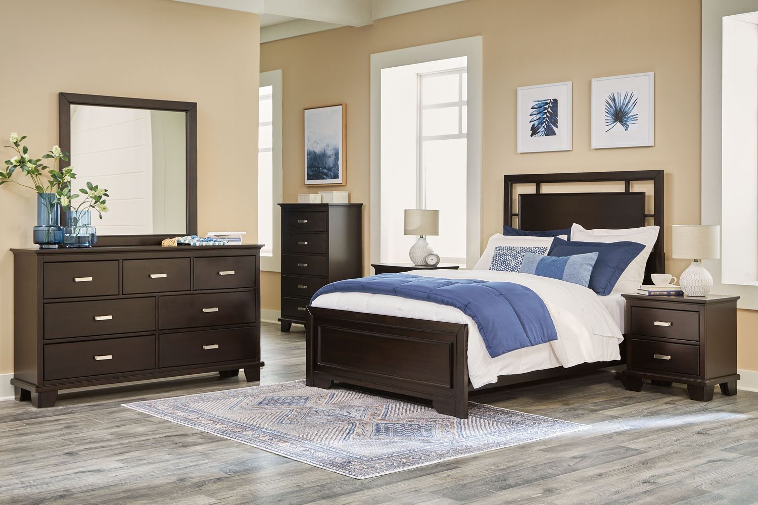 Covetown - Dark Brown - 6 Pc. - Dresser, Mirror, Full Panel Bed, 2 Nightstands