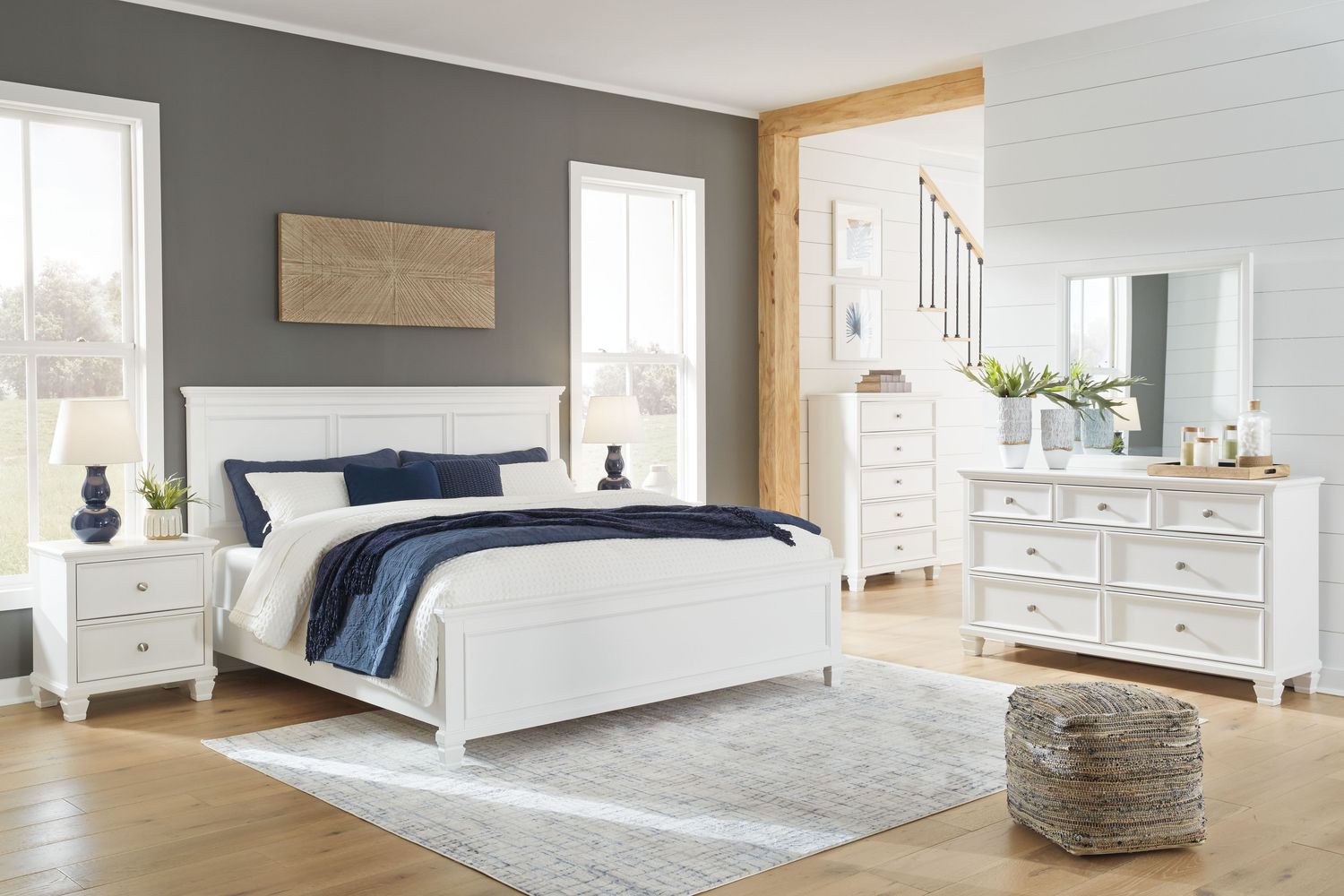Fortman - White - 6 Pc. - Dresser, Mirror, Chest, King Panel Bed