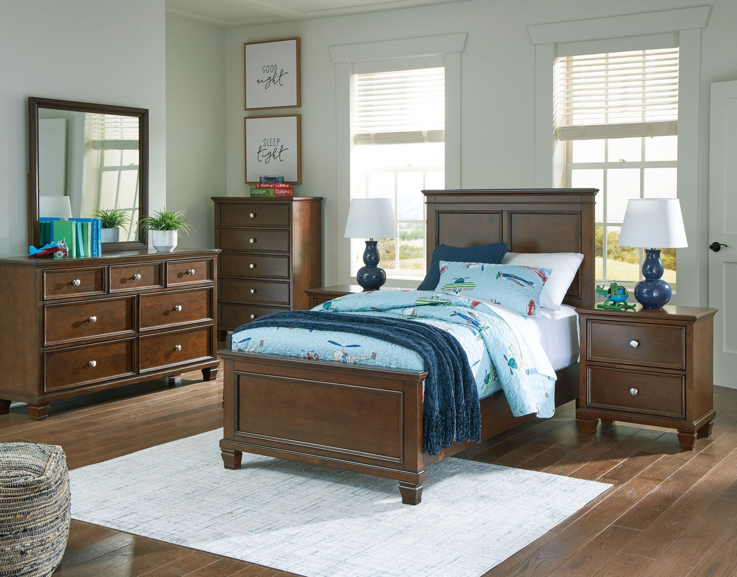 Danabrin - Brown - 6 Pc. - Dresser, Mirror, Chest, Twin Panel Bed