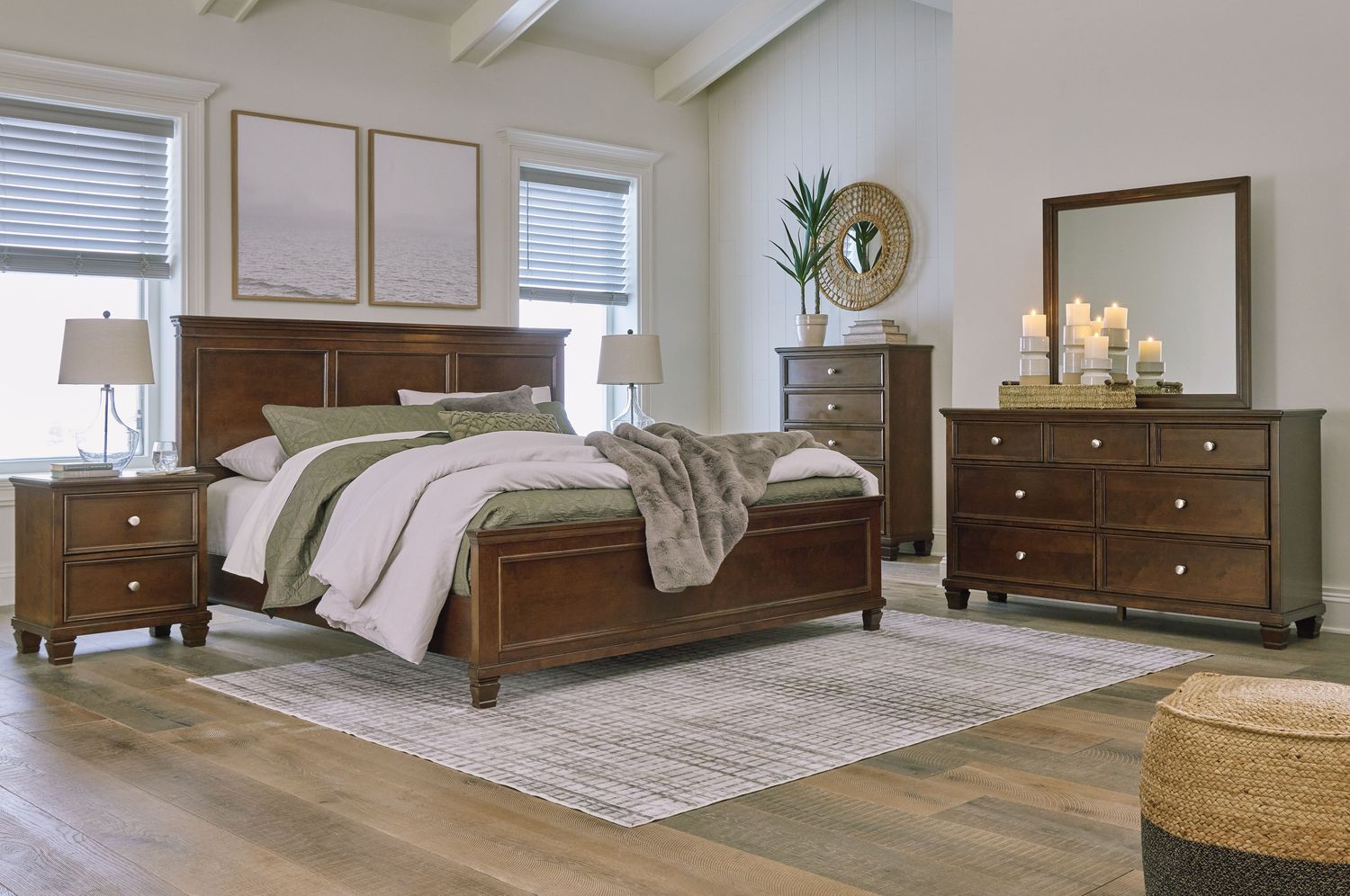 Danabrin - Brown - 7 Pc. - Dresser, Mirror, King Panel Bed, 2 Nightstands