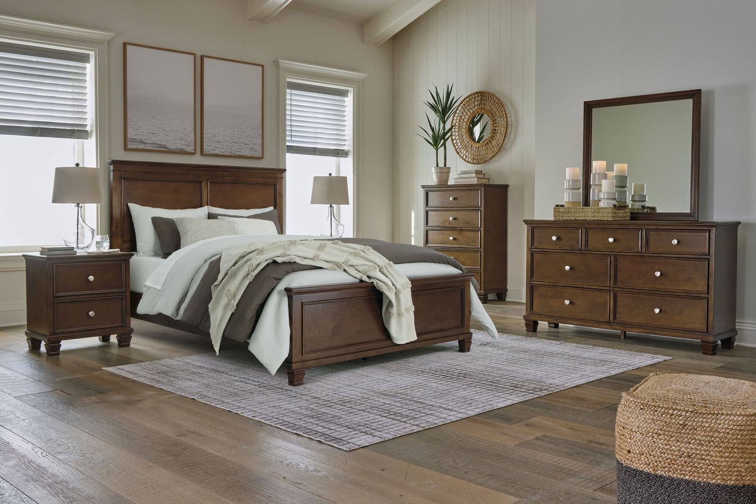 Danabrin - Brown - 5 Pc. - Dresser, Mirror, Queen Panel Bed