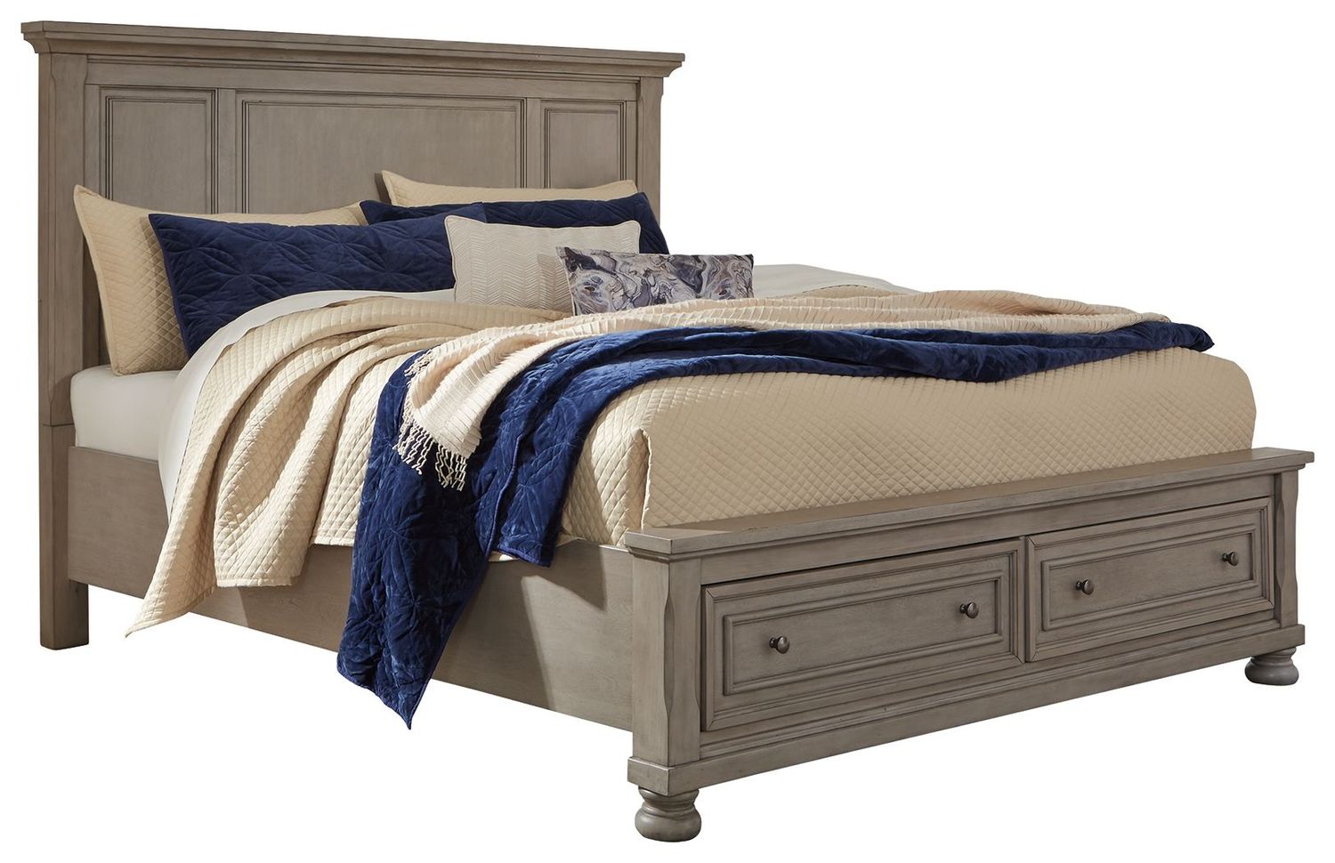 Lettner - Light Gray - Queen Panel Storage Bed